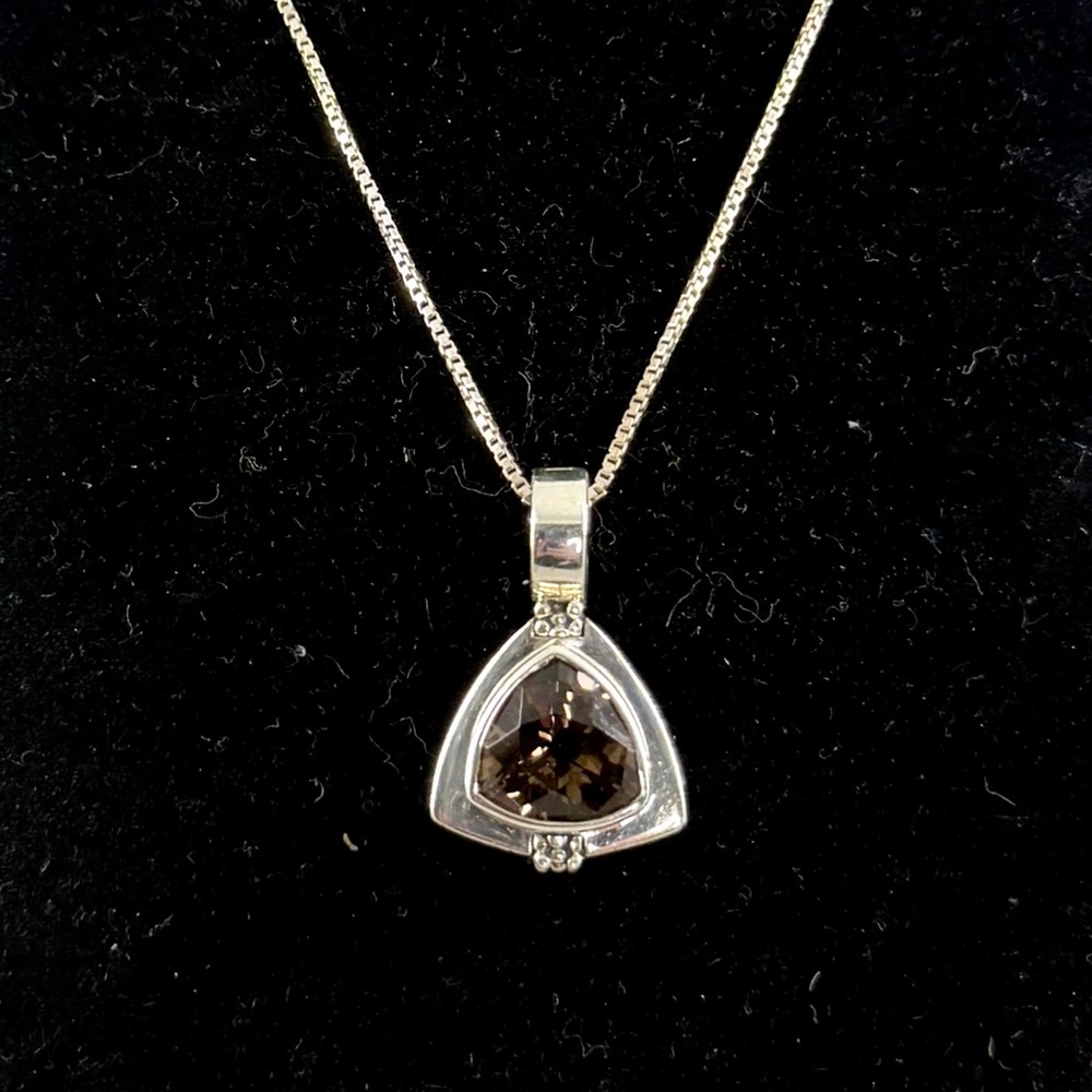 MICHAEL DAWKINS Sterling Silver Smoky Quartz Chunky Pendant Pendant; 20”